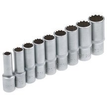 Conjunto de 9 chaves soquete longas de 1/2, 12 pontos