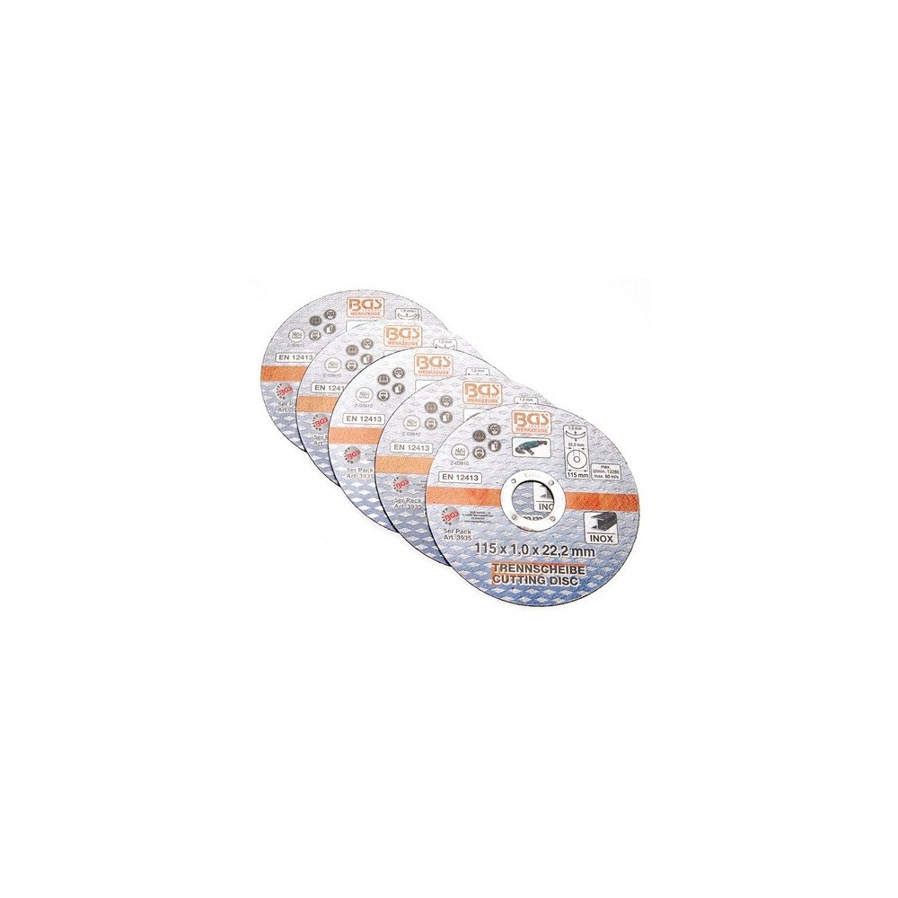 Conjunto de 5 discos de corte de aço inoxidável 115 x 1,0 x 22,2 mm